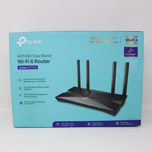 TP-Link Archer AX1450 WiFi 6 Dual-Band Wireless Router Up to 1.45 Gbps Speeds - Picture 1 of 2